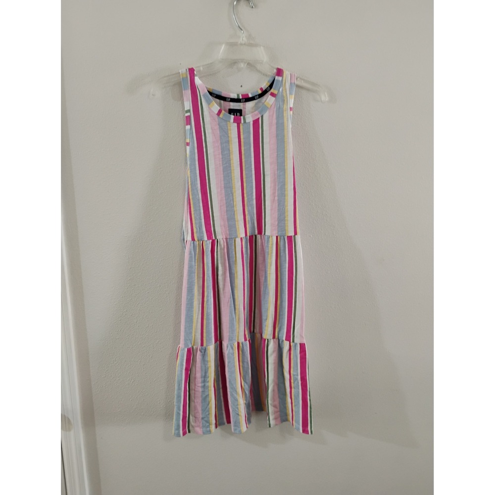 Gap Womens Multi Color Vertical Stripe Sleeveless Tiered Mini Dress Medium